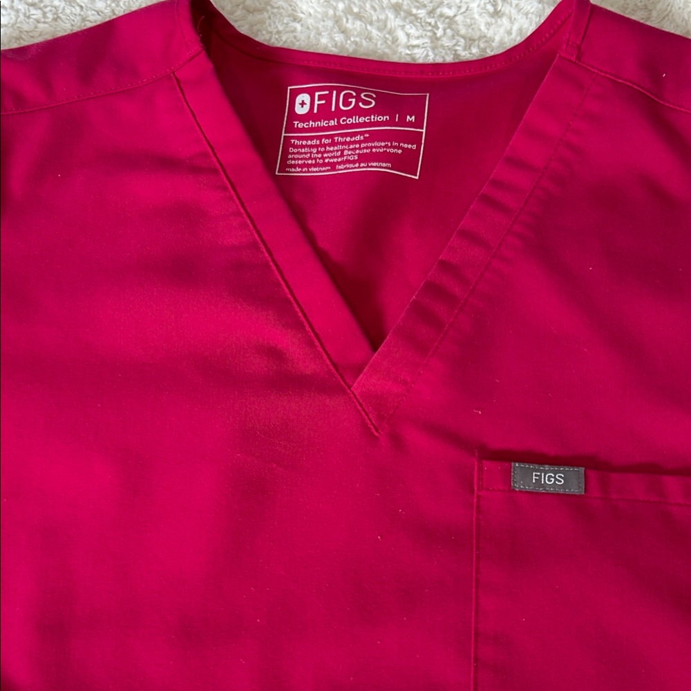 Figs Vibrant Pink V-Neck Scrub Top